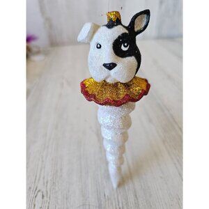 Dept 56 dog spiral icicle ornament glitter puppy bulldog jester Xmas tree